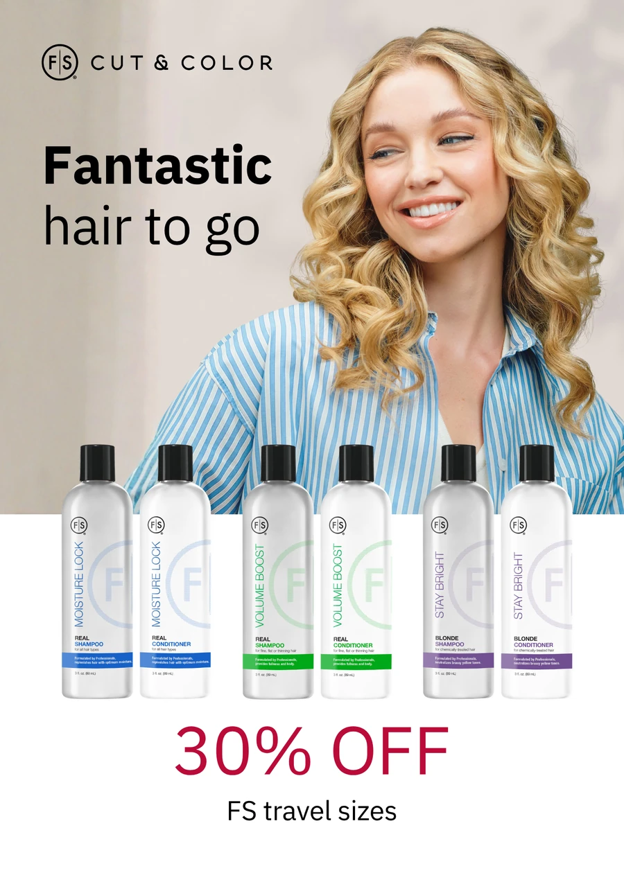 Fantastic hair to go sign advertising 30% off FS travel sizes